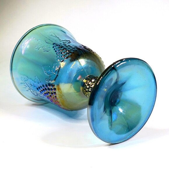 Colony Harvest Carnival Blue Set of 4 Goblets - Iridescent Water Glasses - Picture 5 of 5